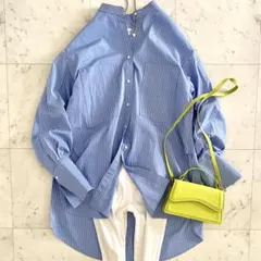 極美品 イレーヴ コットンシルク ストライプ バンドカラー 