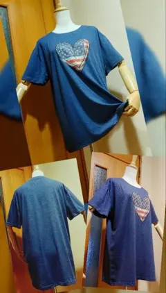 レディース・オーバーサイズ/半袖Ｔシャツ【紺✕ハート柄・2XL】新品