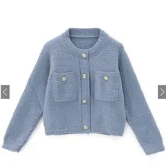 GRL ゴールドボタンショート丈ニットカーディガン ブルー F 試着のみ