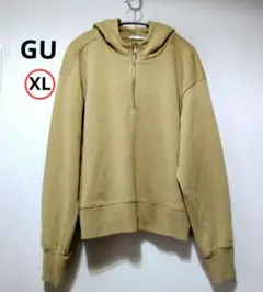 GU ベージュ ハーフジップパーカー　XL