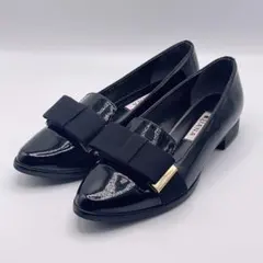 オペラシューズ ダイアナ DIANA リボン エナメル ポインテッドトウ 黒