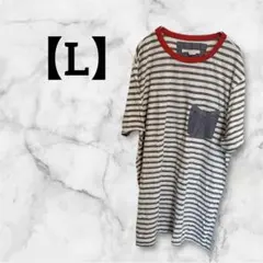 ✨一点限り✨グレー ストライプ 【L】半袖Tシャツ トップス