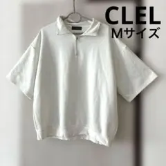 CLELハーフジップ 半袖スウェット ホワイトＭサイズ メンズ