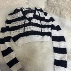 ZARA ボーダー柄 フード付き ニット