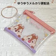 ディズニー　チップとデール　ループ付きフラットポーチ　クリアポーチ　ミニポーチ