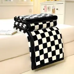 チェッカーフラッグ柄 肌布団 掛け布団 ブランケット 毛布 モノトーン