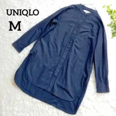 ユニクロ　長袖シャツワンピース　バンドカラー　ネイビー　M　コラボ商品　015