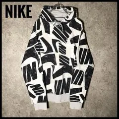 NIKE ナイキ スウッシュ総柄パーカー フーディー L ホワイト ブラック