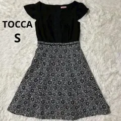 美品 TOCCA ワンピース 0 フラワー フレアワンピース 花柄 ウエスト切替