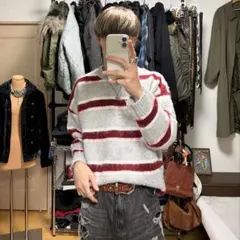 ボーダー　韓国　ニット　厚手　赤