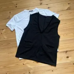 Right on ブラック Vネック ベスト Tシャツセットフリンジ　ツイード風のサムネイル