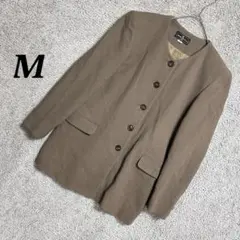 3086. レナウン ノーカラージャケット ブラウン Ｍ ウール100%