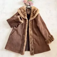 美品 ミンクファー ロングコート 女優襟 リアルファー 刺繍 着丈約109 