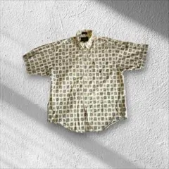 【一点物古着】ヴィンテージ 幾何学柄 総柄 半袖シャツ 刺繍ロゴ L【D128】