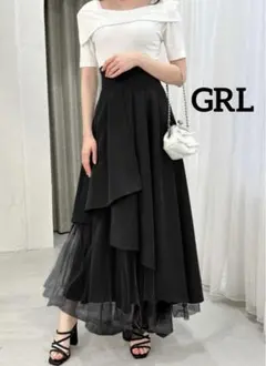 k0754 GRL チュールドッキングフレアスカート ブラック