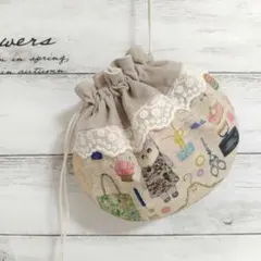 9. ハンドメイド＊小さいまるい巾着ポーチ