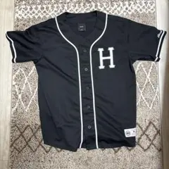 値下げ‼️HUF ベースボールTシャツメッシュ 半袖シャツ M 黒　古着