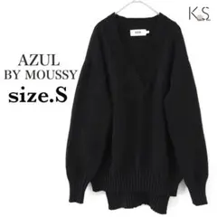 K3-055 アズールバイマウジー Vネックニット S 黒 リブ ゆったりサイズ