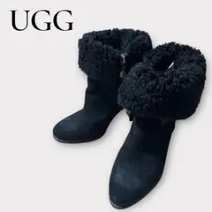 美品✨UGG ファー付 スエードヒールブーツ ブラック 22cm