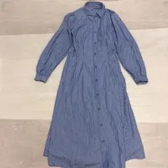 GU ストライプ柄 シャツワンピース ロング丈 ブルー
