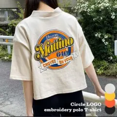 Gorge サークルロゴ刺しゅうポロＴシャツ アイボリー