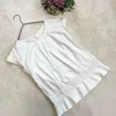 【未使用】OPAQUE.CLIP⭐️ドットドレープカットソー バックボタン 白 S