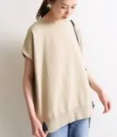 IENA コットンストレッチワイドクループルオーバー ベージュ 半袖ニット