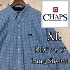 チャップス　ラルフローレン　ギンガムチェック　ボタンダウンシャツ　刺繍　長袖　青