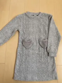SHEIN ハートポケット リブニットワンピース グレー 7Y