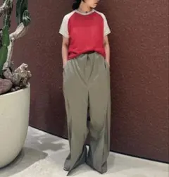 6(ROKU)＞コットンナイロン ショルダー ステッチ Tシャツ レッド