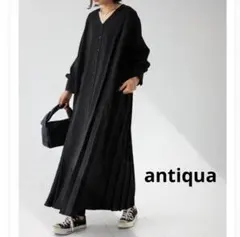 antiqua アンティカ プリーツワンピース ブラック 黒