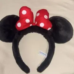 ミニーマウス カチューシャ 黒 赤 ポルカドット