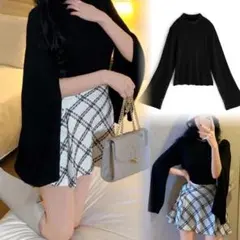 【完売】【ブラック/S】2Wayスリットスリーブニットトップス[gf32]