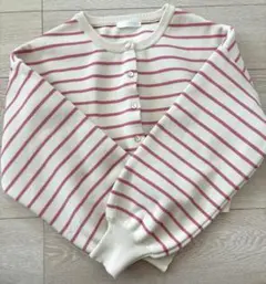 アイボリーとピンクのストライプカーディガン