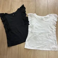 H&M Tシャツ 2枚セット 黒 白 フリル　レース