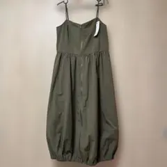 【新品未使用】GU フロントジップバブルヘムワンピース　オリーブ　XL