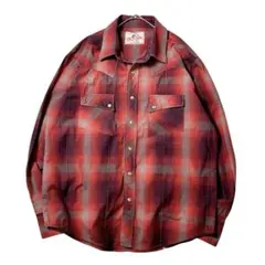 80s ラングラー バンドステッチ オンブレチェック ウエスタンシャツ 赤 長袖