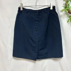 フロントボタン 台形スカート ミニ丈 ネイビー シンプル きれいめ 裏地付き