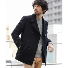 ウールダブルブレストPコート ブラック