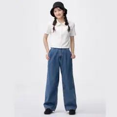 GU 160 半袖 ジップアップ リブ ポロシャツ 女の子 キッズ 子供 白のサムネイル