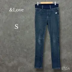 アンドラブ【S】スキニーストレッチデニムパンツ ハート刺繍 裏起毛 ジーパン