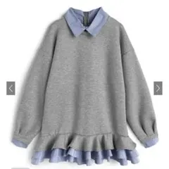 ストライプ柄シャツレイヤード風フリルワンピース[kz708]