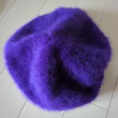 紫色 アンゴラ ベレー帽
