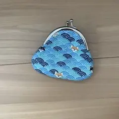 波模様と猫のがま口財布