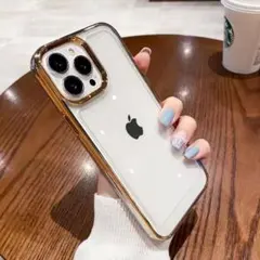ゴールド　iphone14promaxケース クリア おしゃれ ハード ソフト