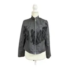 ブラックレザーフリンジダブルライダースジャケット