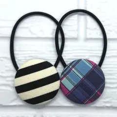 【126】ハンドメイド38mm くるみボタン　ヘアゴム