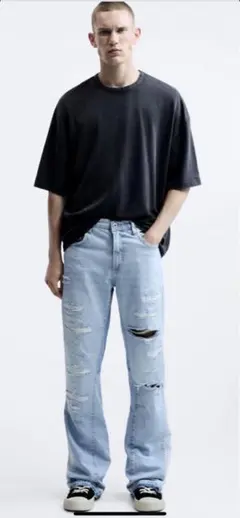 新品未使用 ダメージパッチワーク デニムパンツ 韓国コーデ ジーンズ