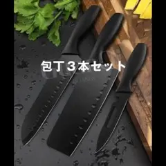 ステンレス包丁3本セット　（ブラック）　新品未使用品のサムネイル