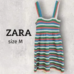 新品 ZARA カラフルストライプノースリーブニット チュニック M